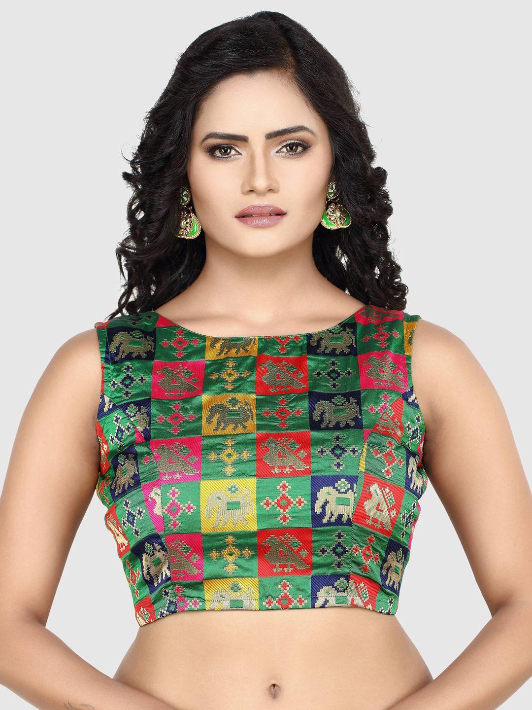 madhu fashion woven designed sleeveless saree blouse