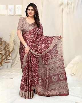 madhubani print saree with contrast border