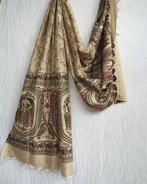 madhubani printed dupatta with tassels