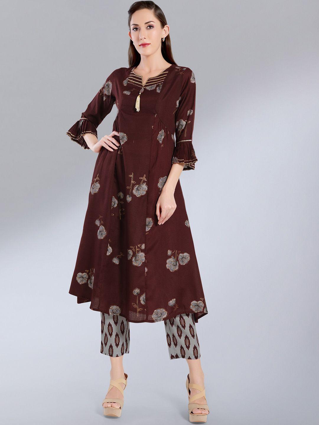 madhuram-women-maroon-floral-printed-kurta-with-trousers
