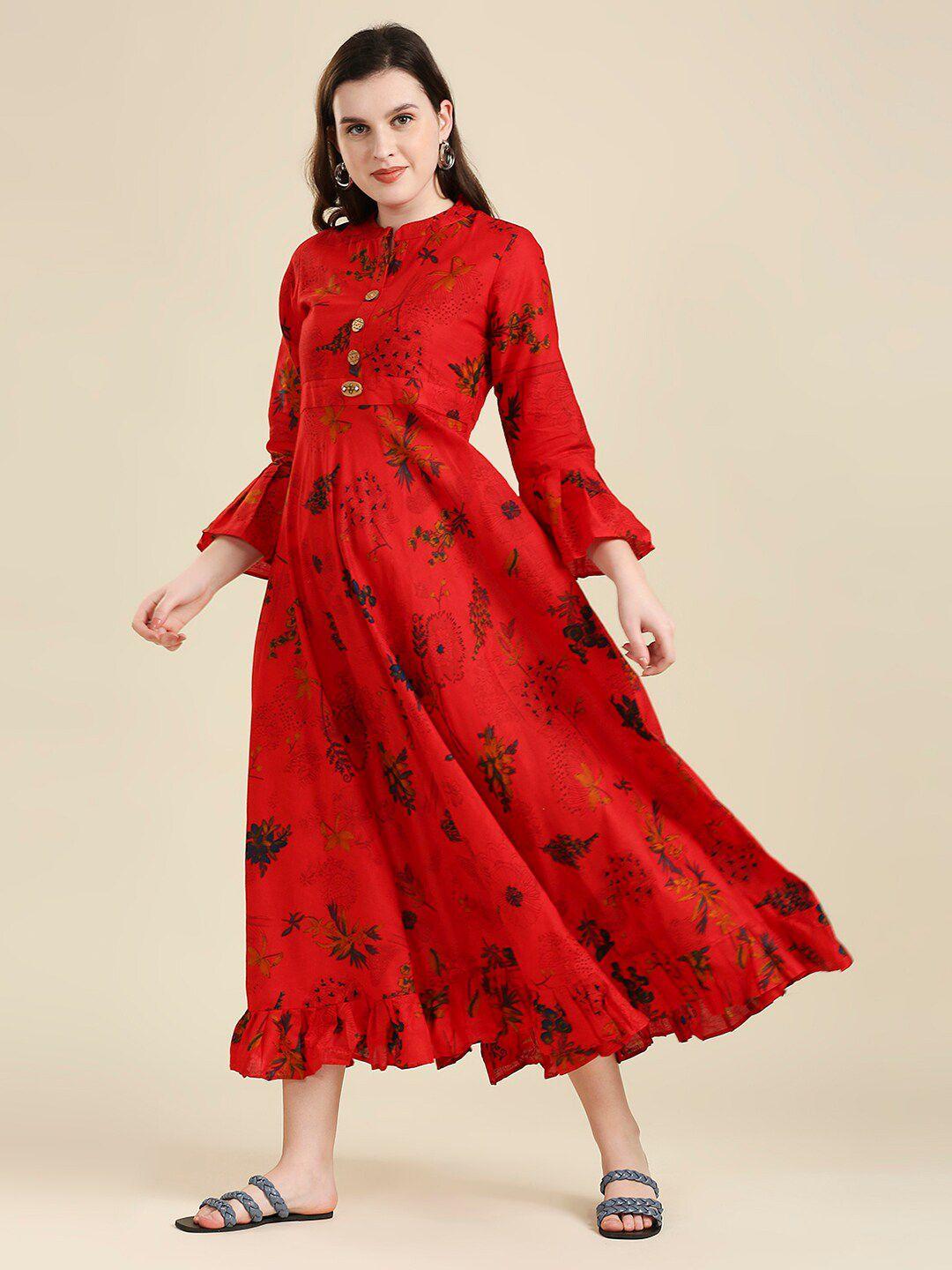 madhuram-women-red-floral-printed-midi-dress