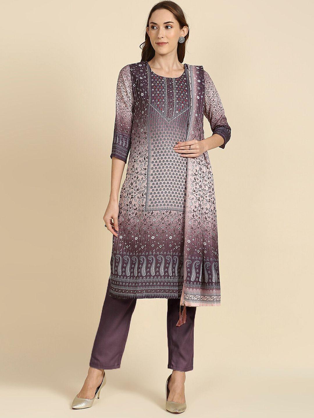 madhuram floral printed kurta with trousers & dupatta