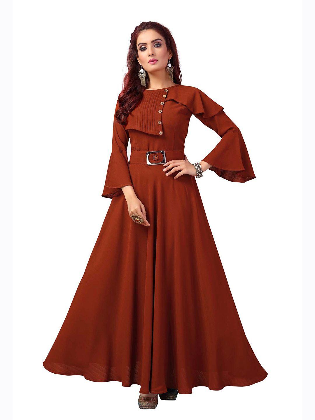 madhuram women brown flared sleeves georgette anarkali kurta
