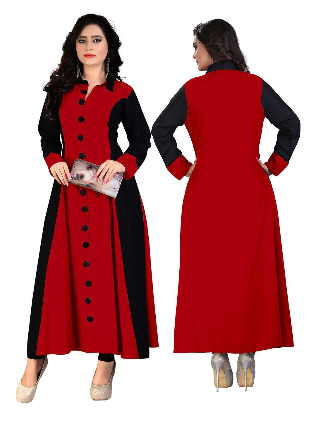 madhuram women red & black colourblocked a-line kurta