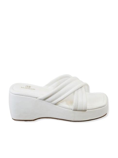 madind women's marshmallow white cross strap wedges