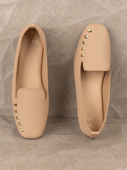 madind women's studded beige flat ballets