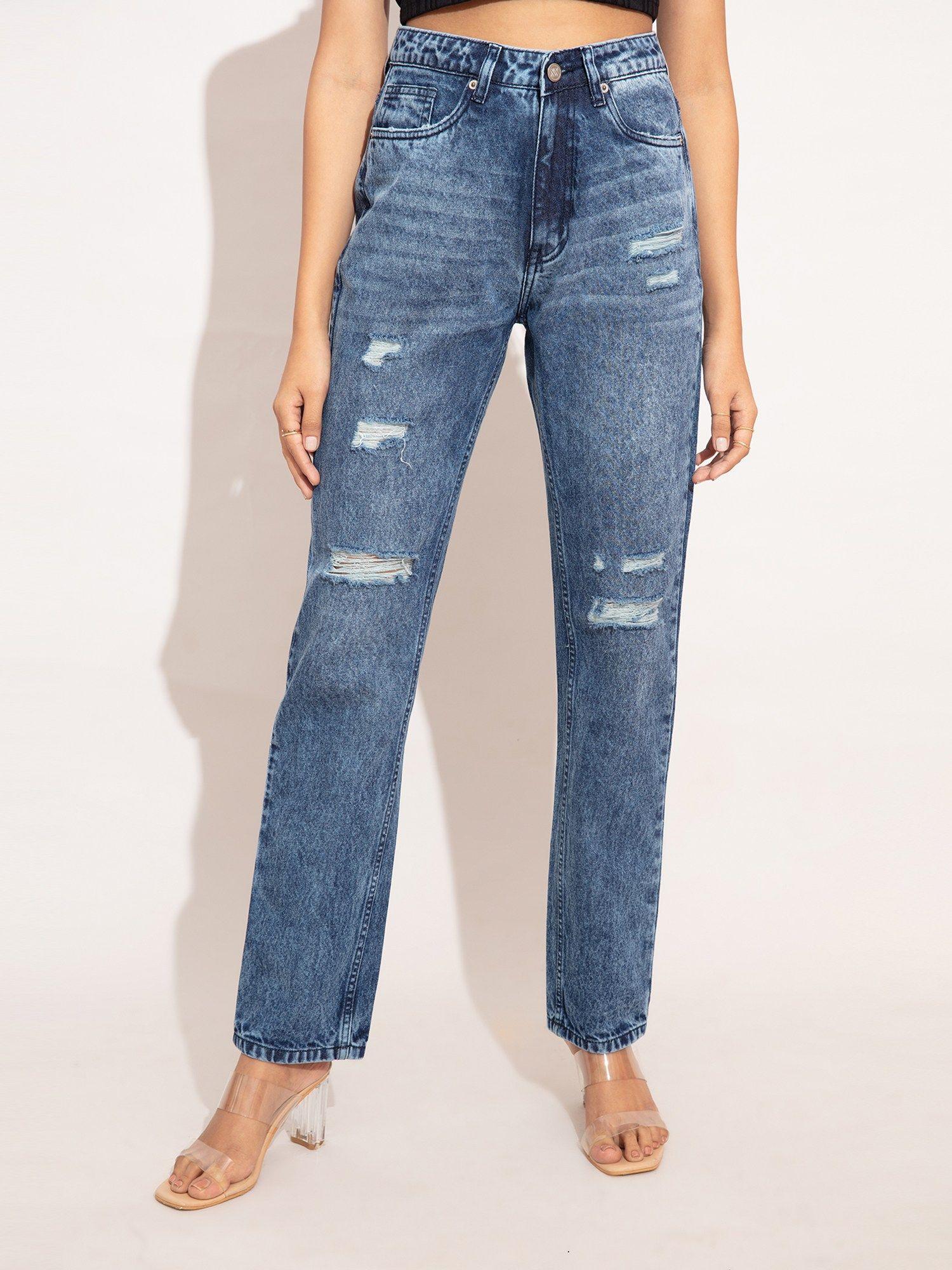 madonna dark blue high waist ripped denim