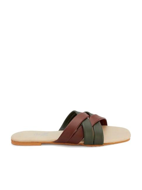 madras trunk women's kanya olive & brown casual sandals