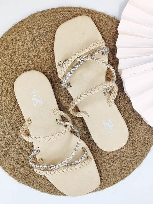 madras trunk women's mila beige & silver casual sandals