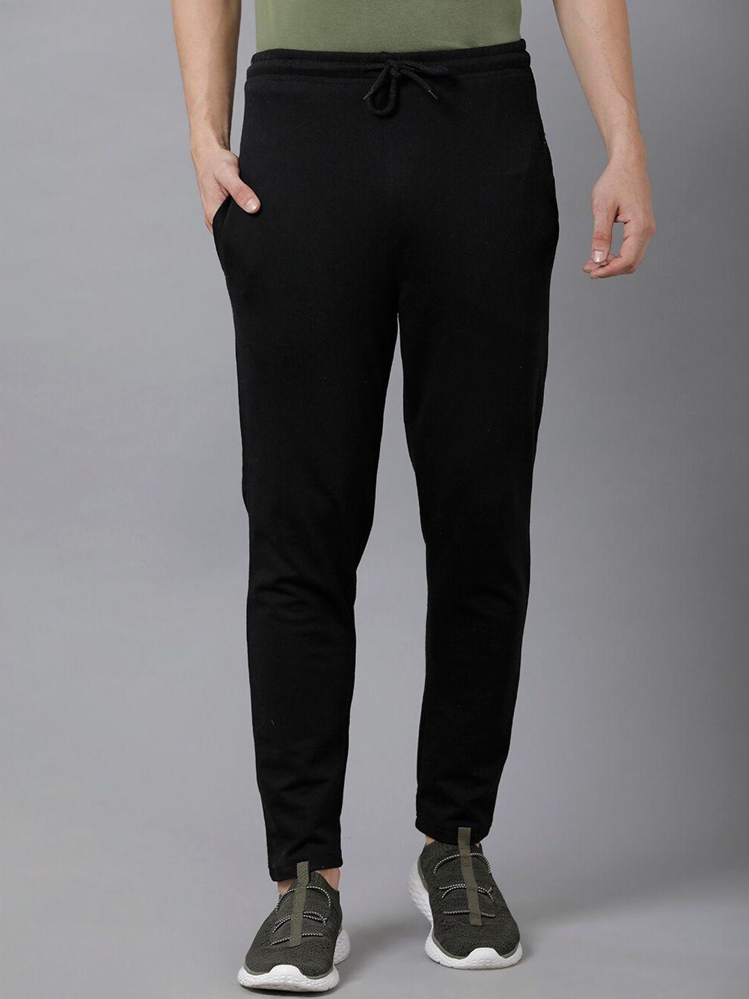madsto men black solid pure cotton slim-fit track pants