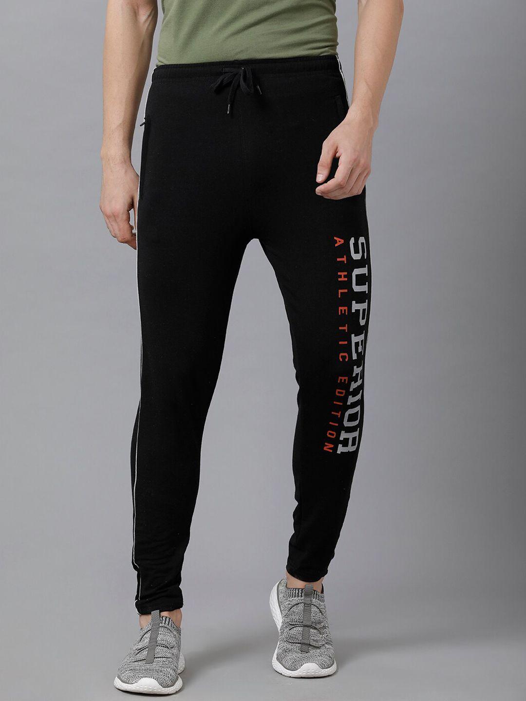 madsto men black typography pure cotton slim-fit track pants