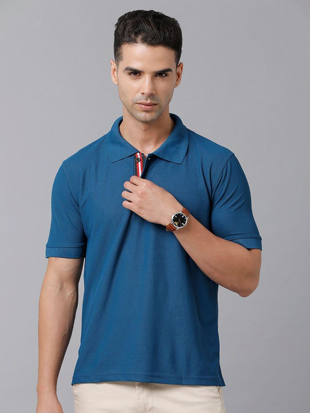 madsto men blue polo collar slim fit t-shirt