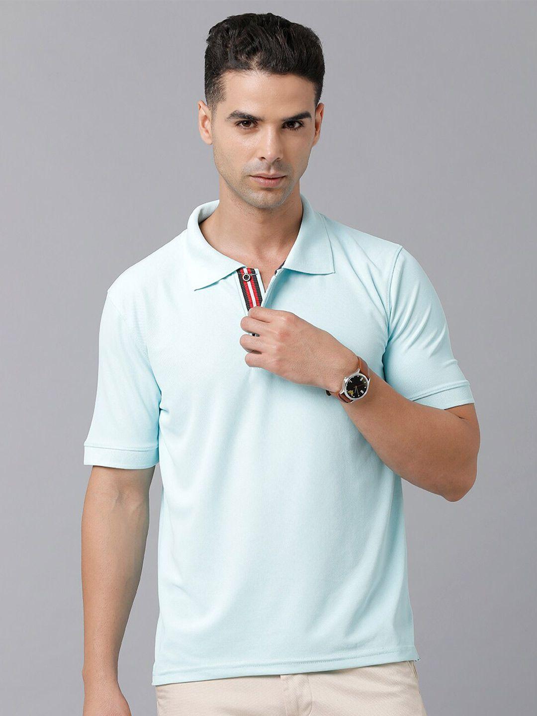 madsto men green solid polo collar slim fit t-shirt