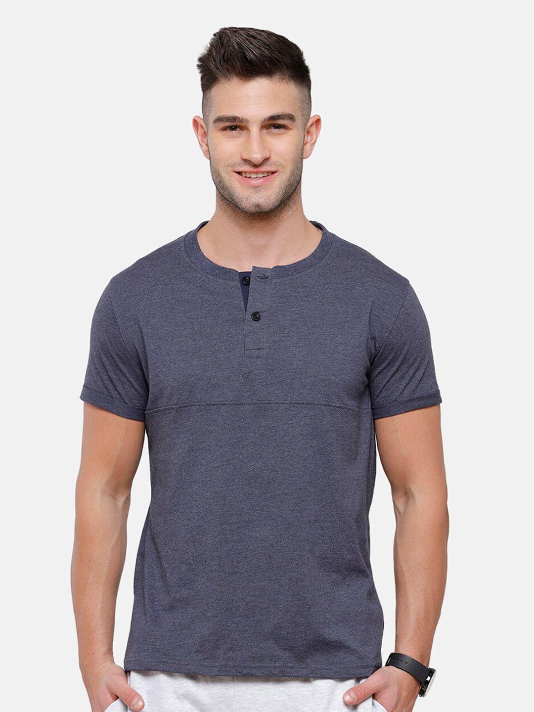 madsto men grey henley neck slim fit pure cotton t-shirt