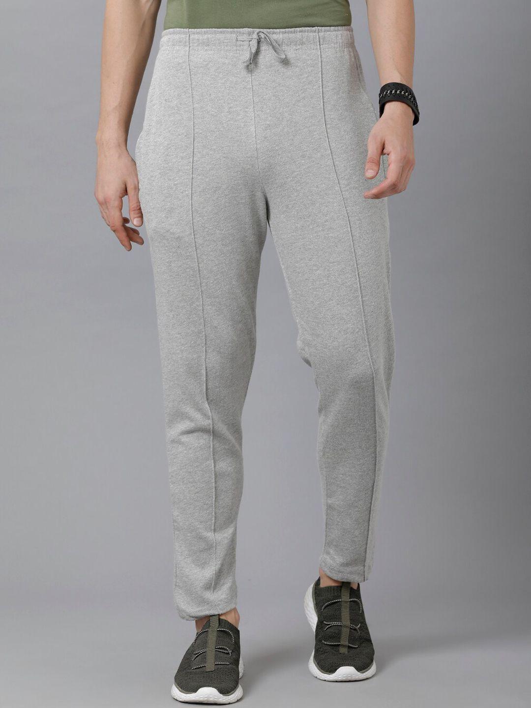 madsto men grey melange solid pure cotton slim-fit track pants