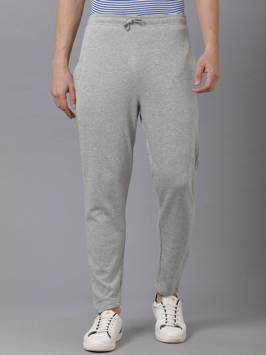 madsto men grey solid pure cotton slim-fit track pants