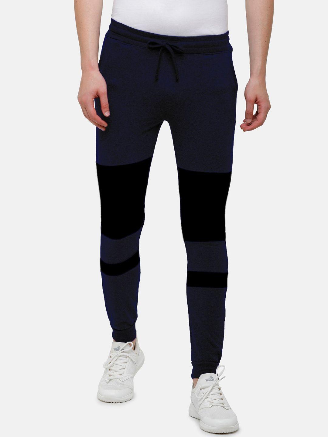 madsto men navy-blue & black colourblocked joggers