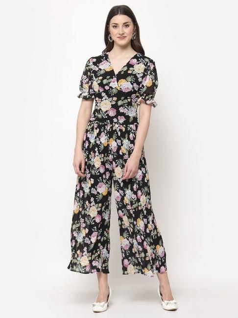 mafadeny black floral print jumpsuit