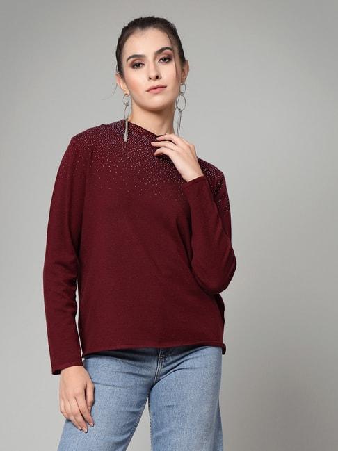mafadeny maroon embellished sweater