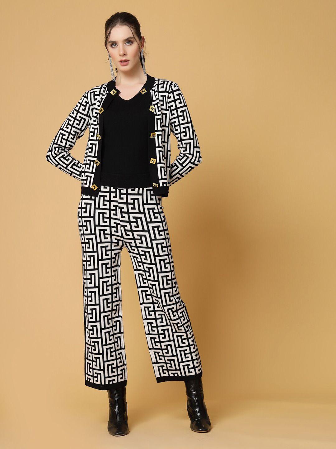 mafadeny winter wear top with printed trousers with jacket