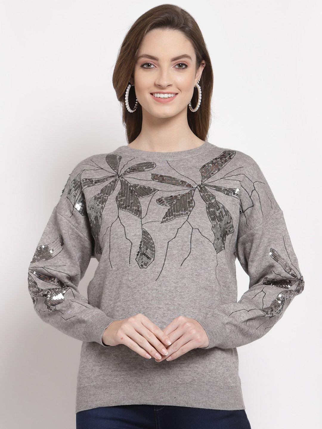 mafadeny women printed pullover with embellished detail