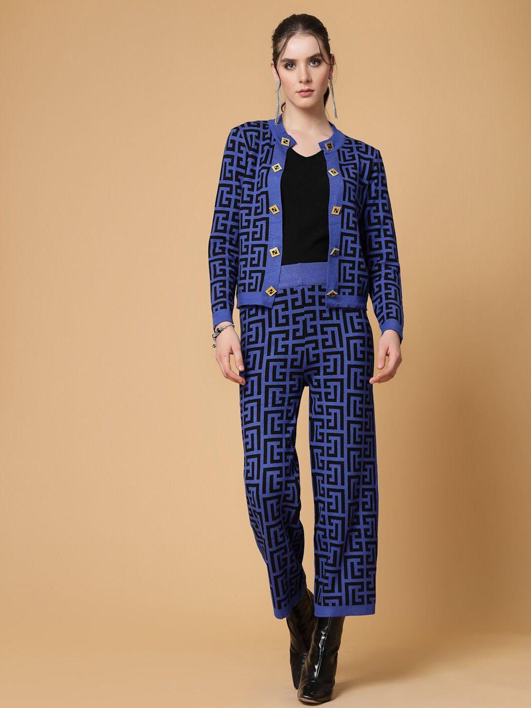 mafadeny abstract printed top with trousers & jacket