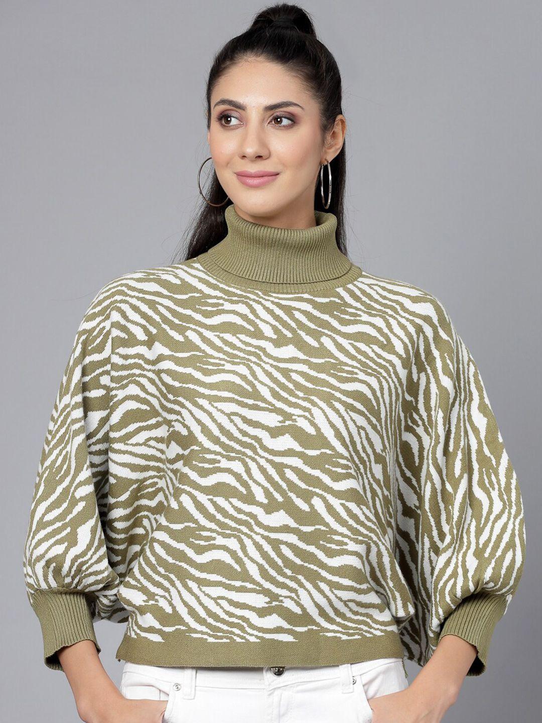 mafadeny animal printed turtle neck pullover sweater