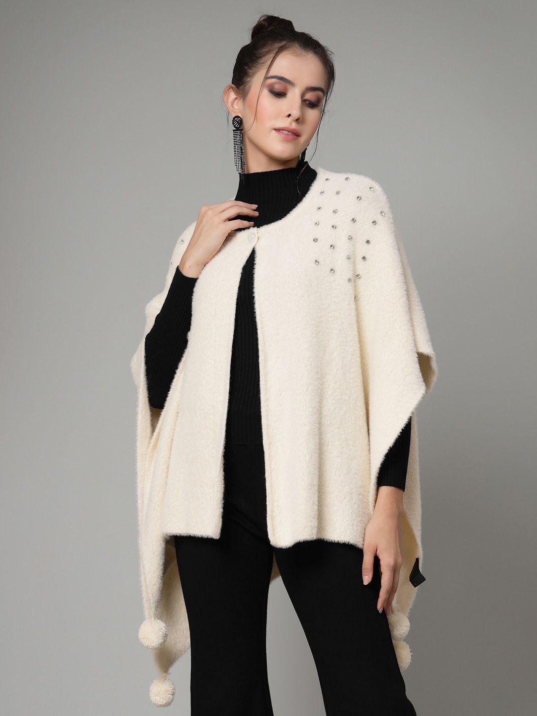 mafadeny asymmetric embellished short sleeves poncho sweater