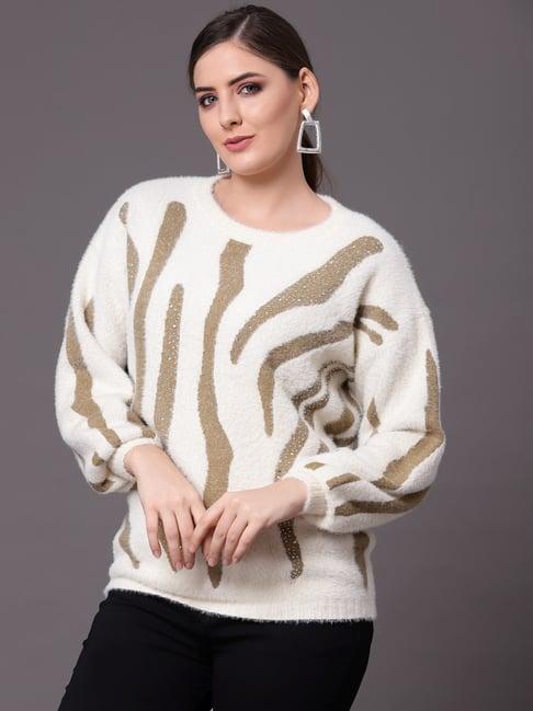 mafadeny beige embellished sweater