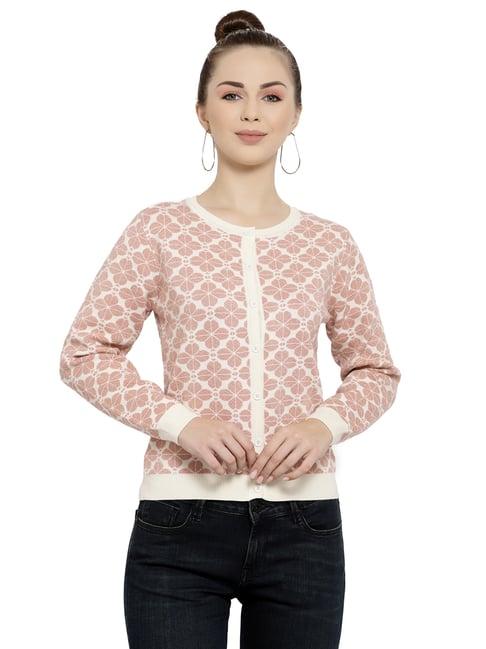 mafadeny beige printed cardigan