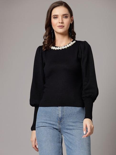 mafadeny black embellished sweater