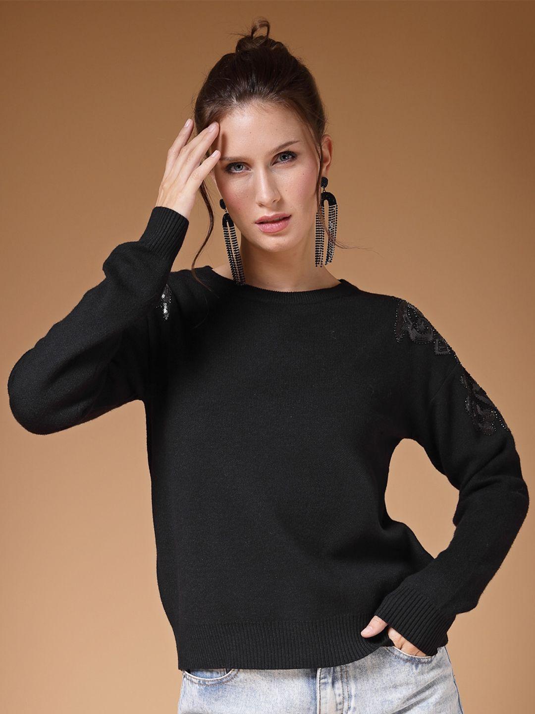 mafadeny black extended sleeves top