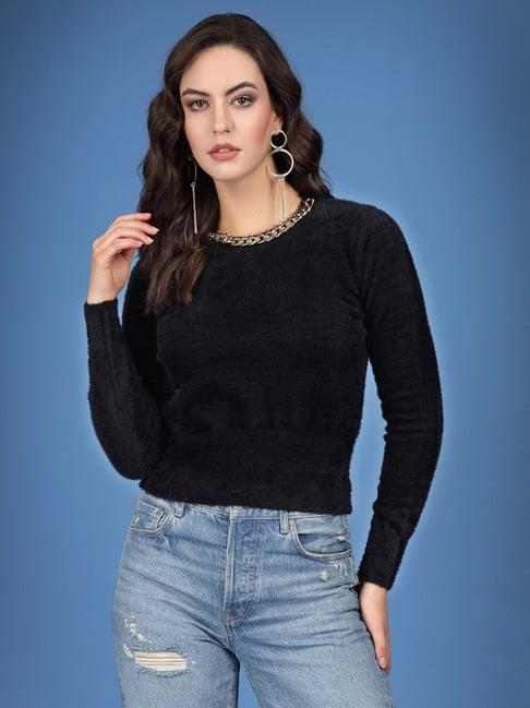 mafadeny black regular fit crop top