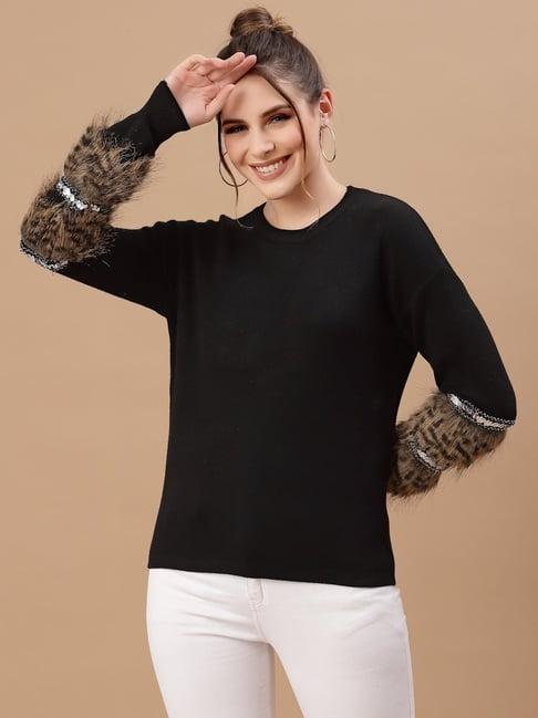 mafadeny black round neck sweater