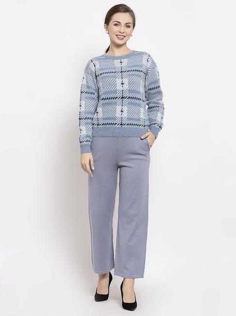 mafadeny blue self design sweater with pants