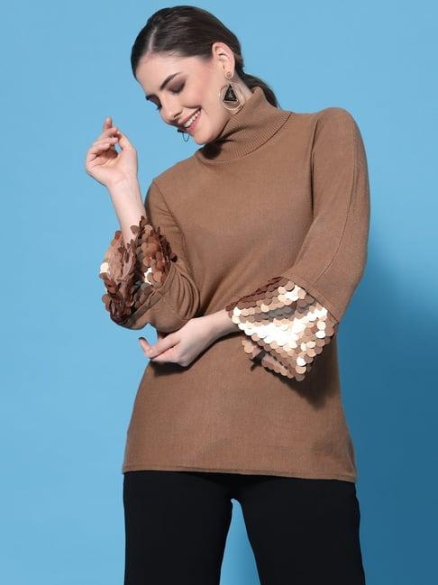 mafadeny brown embellished sweater