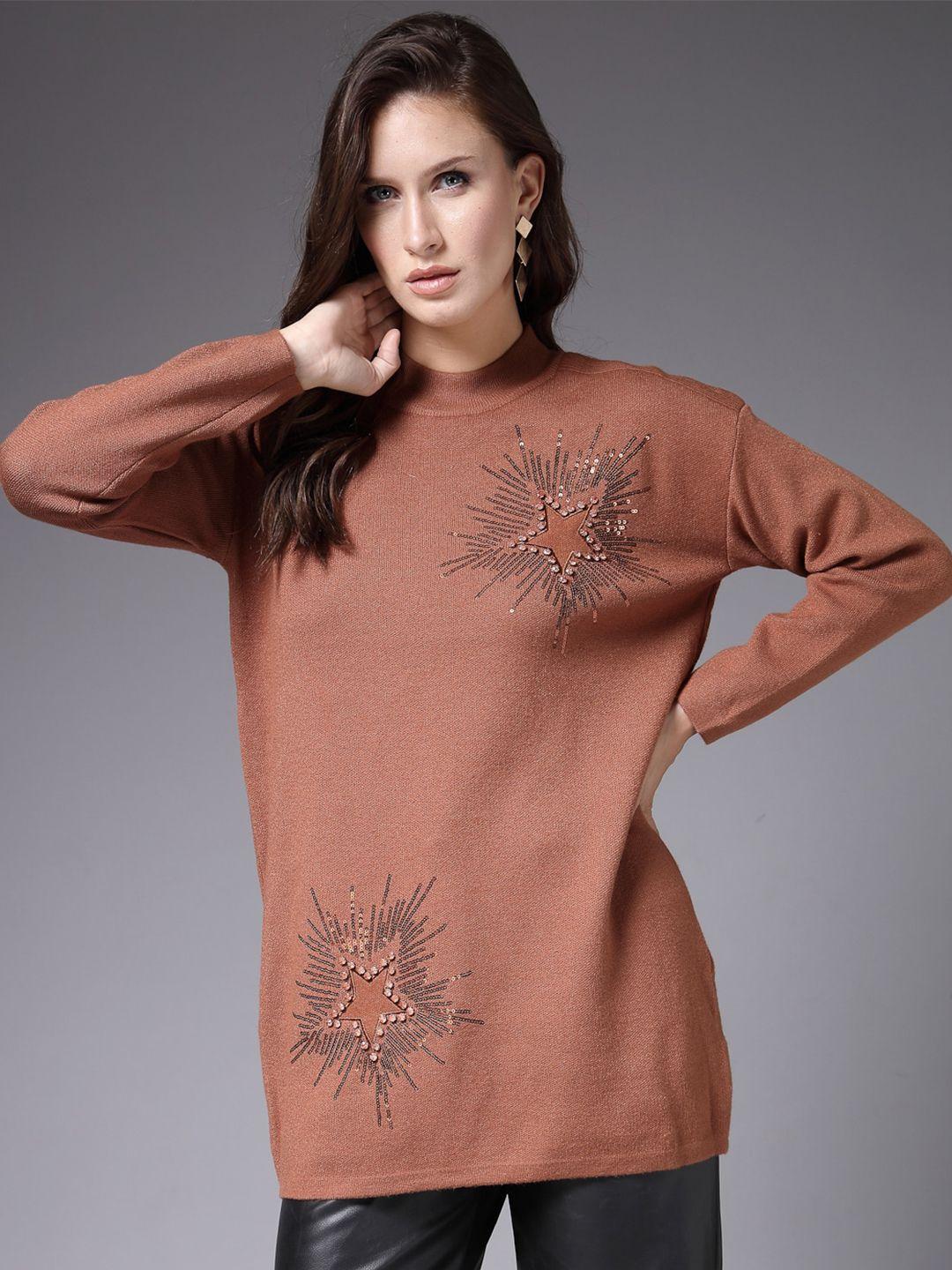 mafadeny brown embellished top