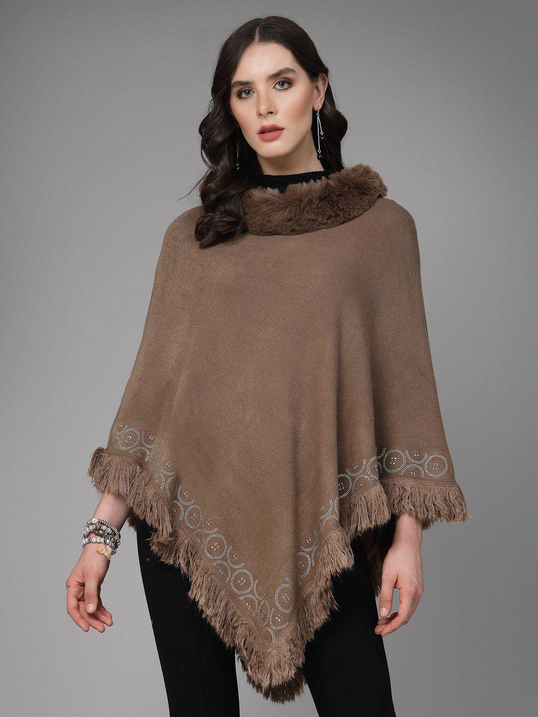 mafadeny embellished longline poncho