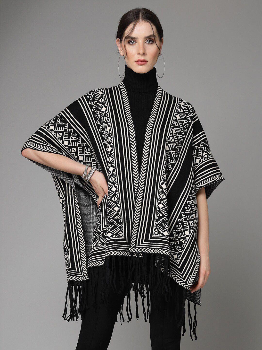 mafadeny geometric printed longline poncho