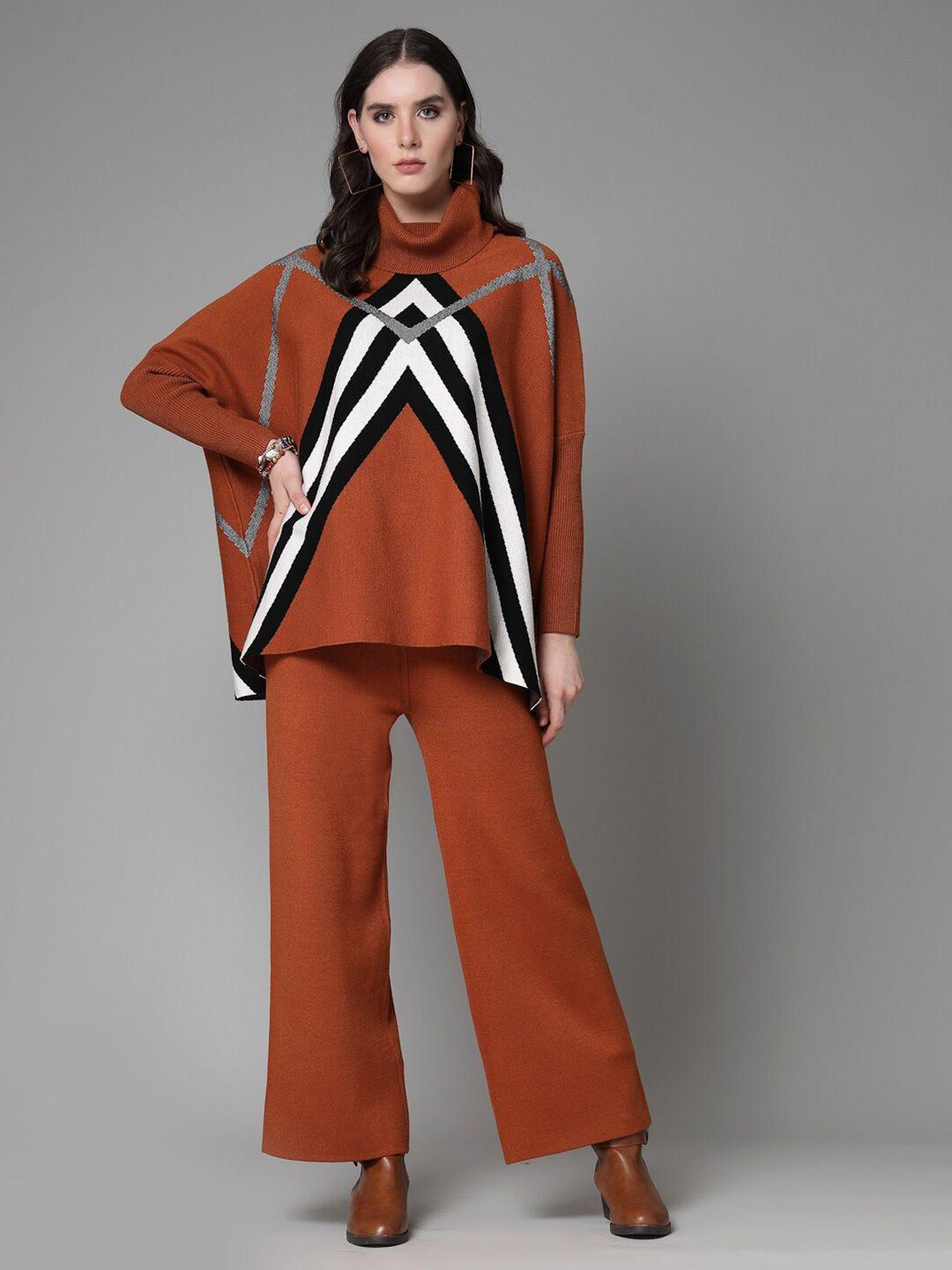 mafadeny geometric printed turtle neck long sleeves sweater & trousers