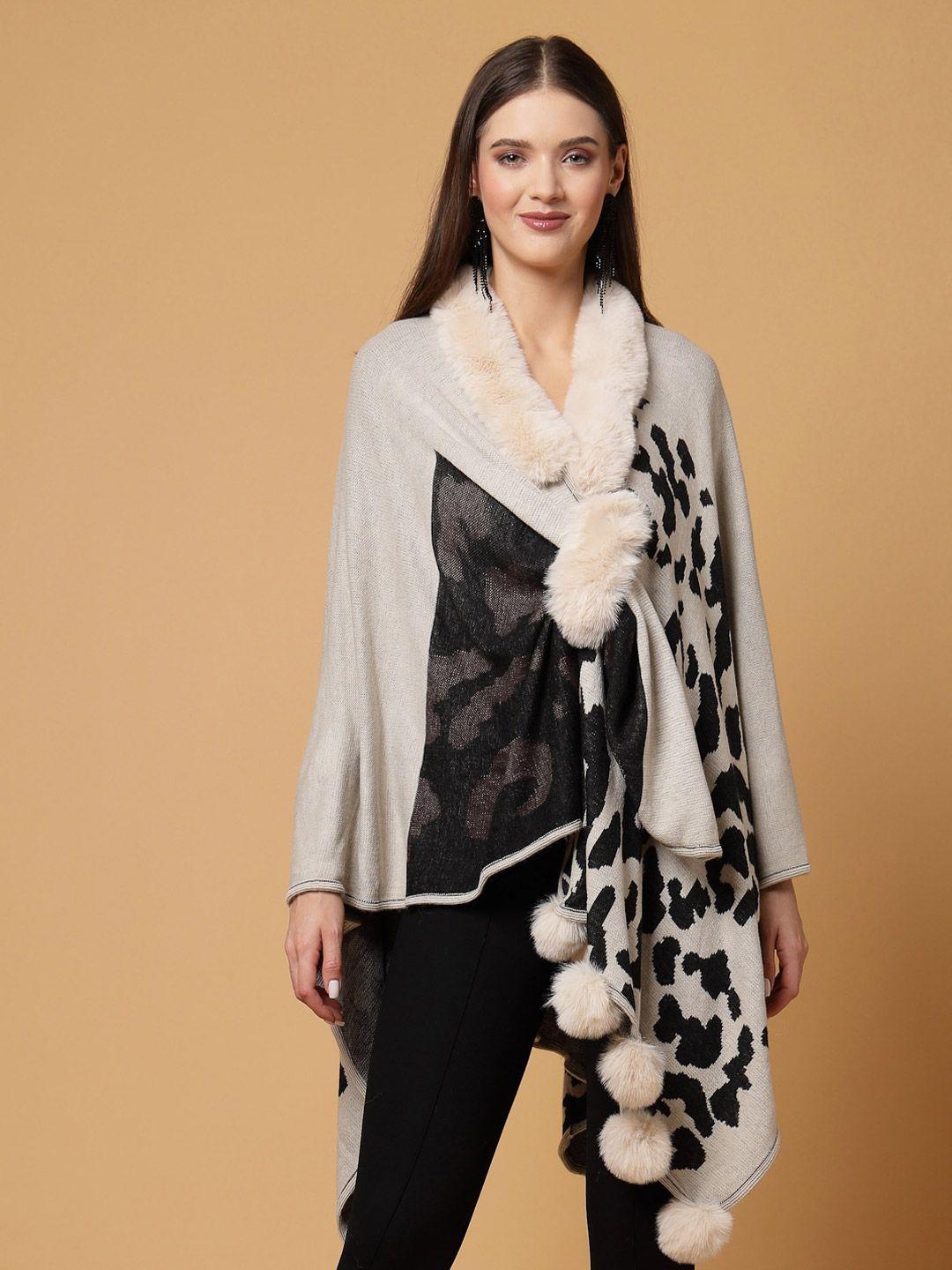 mafadeny geometric printed v-neck long sleeves longline poncho sweater