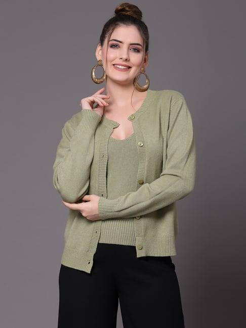 mafadeny green round neck cardigan