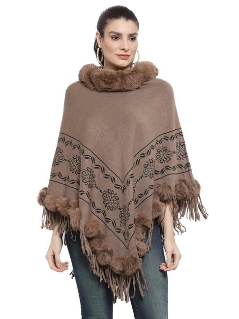 mafadeny light brown self design poncho