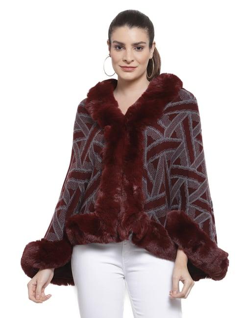 mafadeny maroon self design poncho