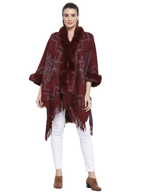 mafadeny maroon self design poncho