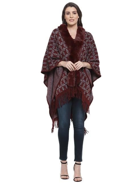 mafadeny maroon self design poncho