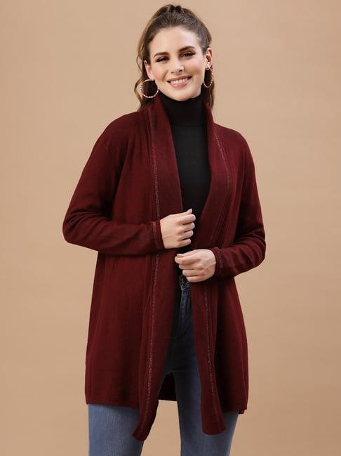 mafadeny maroon shawl neck shrug