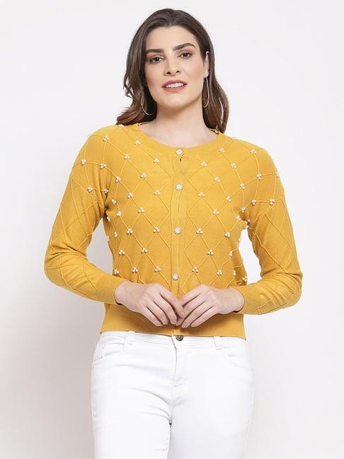 mafadeny mustard embellished cardigan