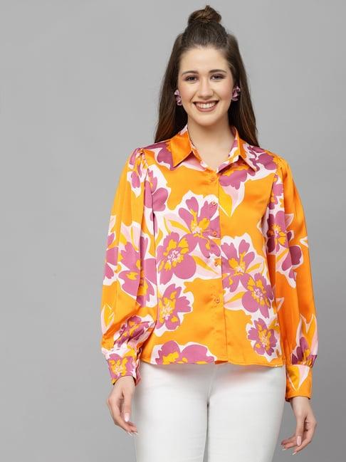 mafadeny orange floral print shirt
