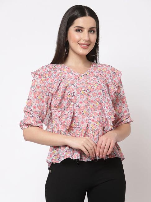 mafadeny pink floral print top